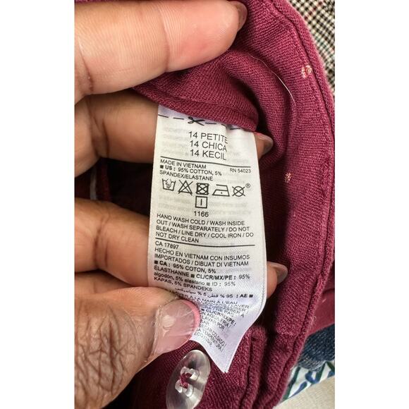 Old Navy Burgundy Rose Gold Polka Dot Mid-Rise Pixie Ankle Pants Size 14 Petite - Picture 3 of 14